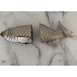 Metal Silver Tone Fish Head Body Fisherman Wall Decor